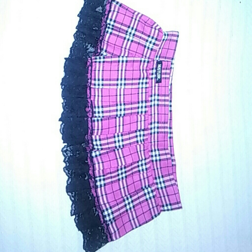 Hustler pink plaid lingerie skirt.